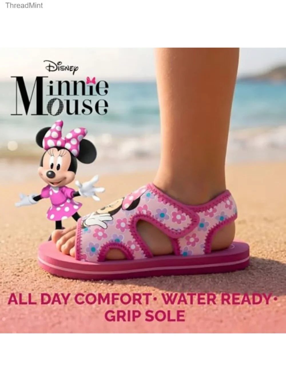Girls Disney Minnie Mouse Open Toe Slip-On Sandals